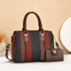 Striped Tote & Wallet Set with Brown Trim