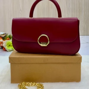 Elegant Top-Handle Bag with Gold Ring & Chain