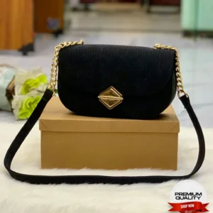 Textured Flap Bag with Gold Trapezoid Clasp