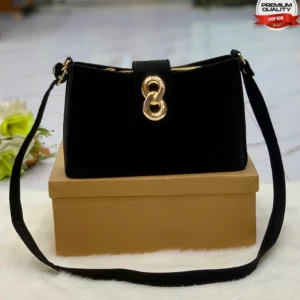 Textured Shoulder Bag with Interlocking Gold Clasp