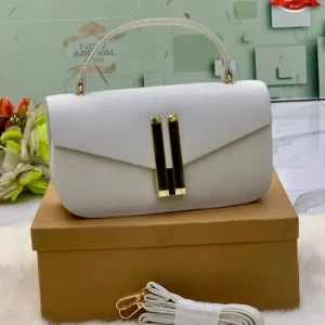 Elegant Top-Handle Bag with Gold Bar Clasp