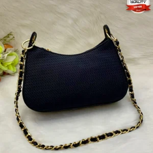 Braided Texture Shoulder Bag with Gold Chain