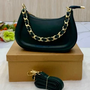 Chic Chain Accent Baguette Bag
