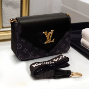 Signature Pattern Flap Crossbody Bag with Gold LV Logo